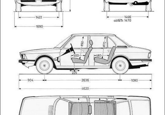 BMW 5 series E12 (БМВ 5 серии Е12) - чертежи (рисунки) автомобиля